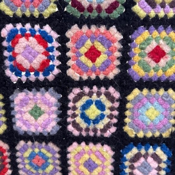 Handmade Multi-Color Granny Square Crochet Blanket Throw 60" X 48" Wool For Home - Picture 2 of 5